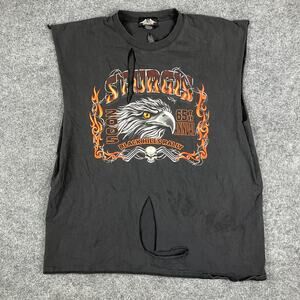 Biker Design T-Shirt Mens 2XL Black Sturgis Rally Cutoff Distressed Biker Tee